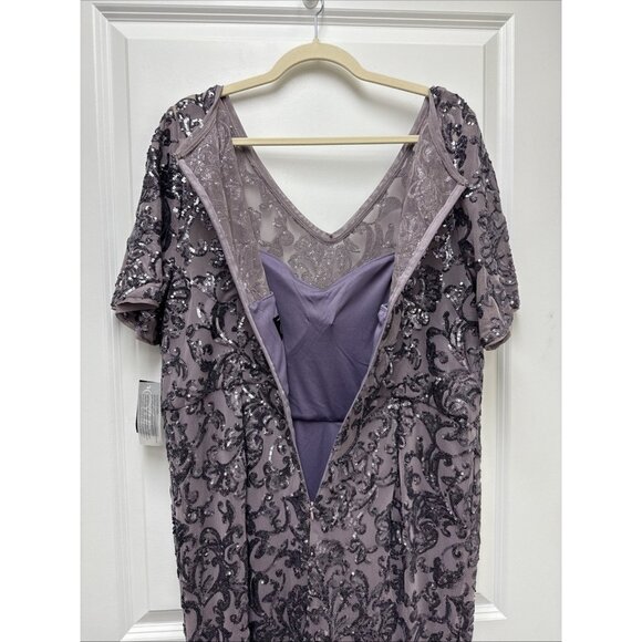Alex Evenings Plus Size 16W Purple Sequined Short Sleeve Formal Gown Cocktail - Picture 7 of 10